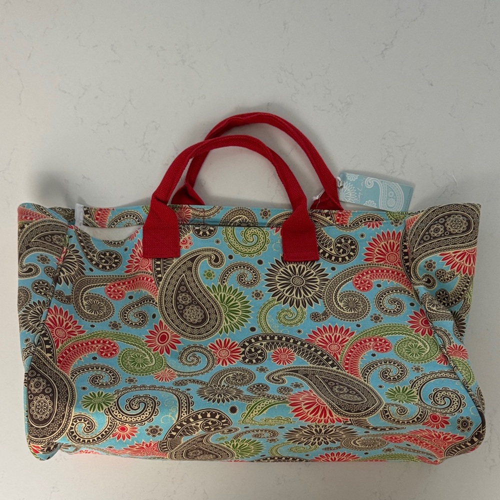 Paisley Print Tote Bag with Red Handles